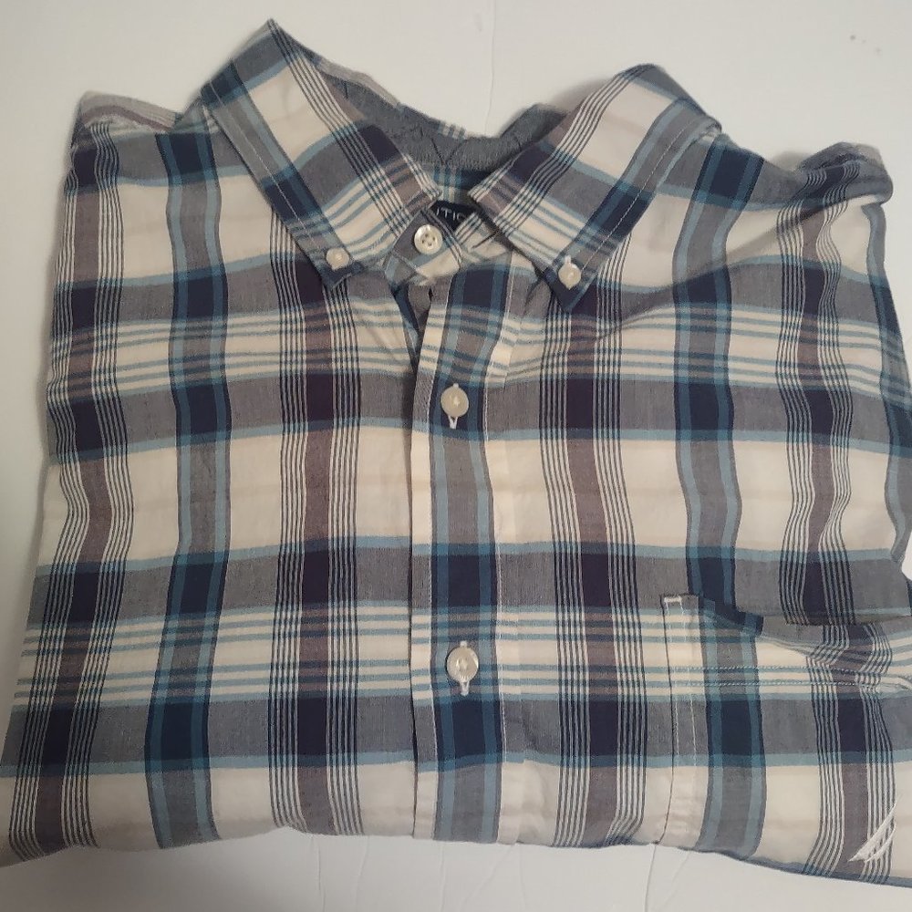 Nautica Mens Button Up Shirt Sz 3XLT Tall Plaid Long Sleeve Sea Voyage P…